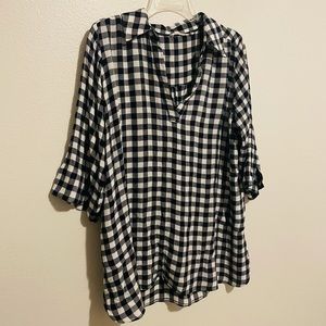 Soft Surroundings Blue & White Check Blouse Sz 1X with pockets